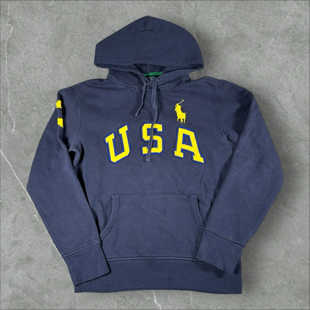 Polo by Ralph Lauren Navy Hoodie with Yellow USA Appliqué